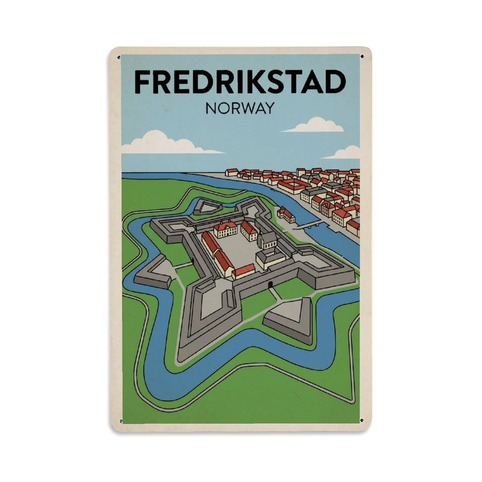 Retro Norway Fredrikstad Travel Metal Tin Sign Plaque Wall Decor for Cafe, Club Bar, Office, Garden Metal Poster 8x12Inch