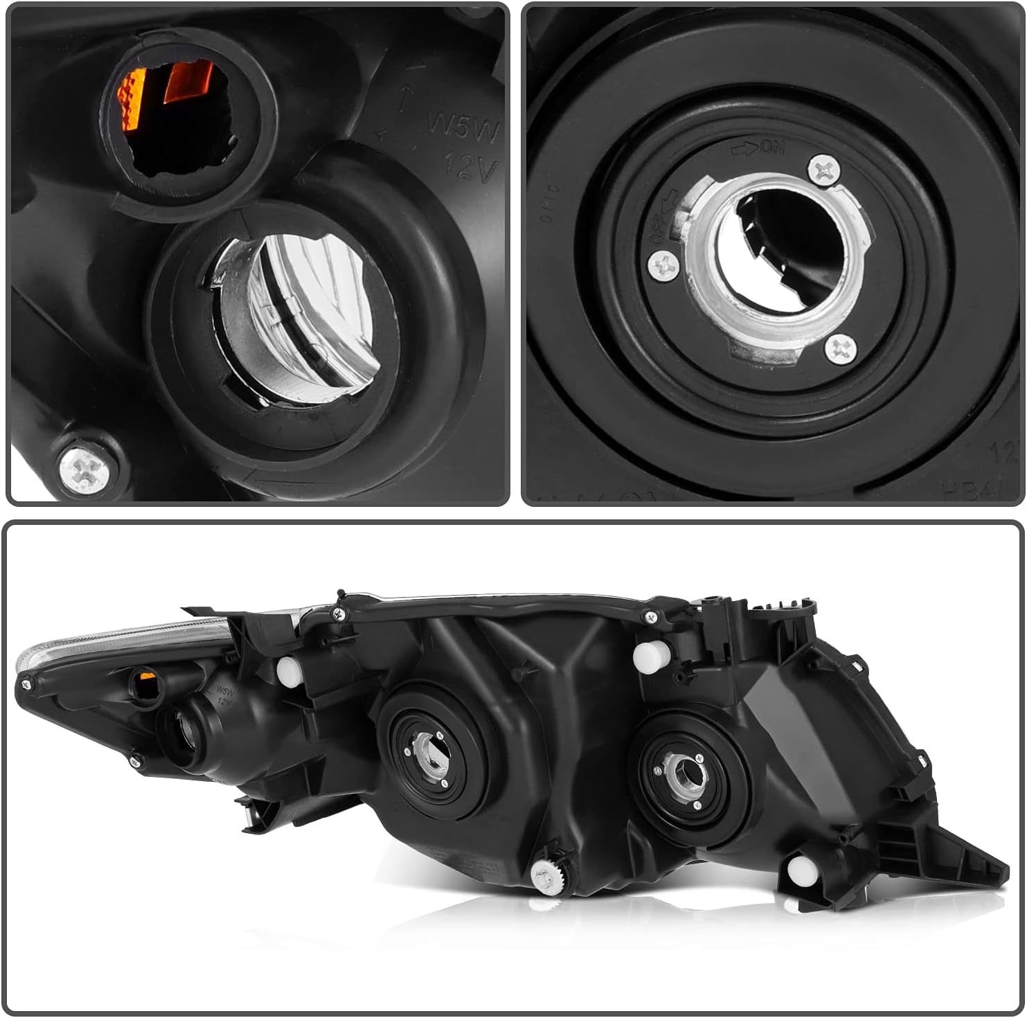 ROADFAR - Headlight Assembly For Toyota Corolla 2009-2010 A Pair Of Black Headlamp Driver/Passenger Side Replacement