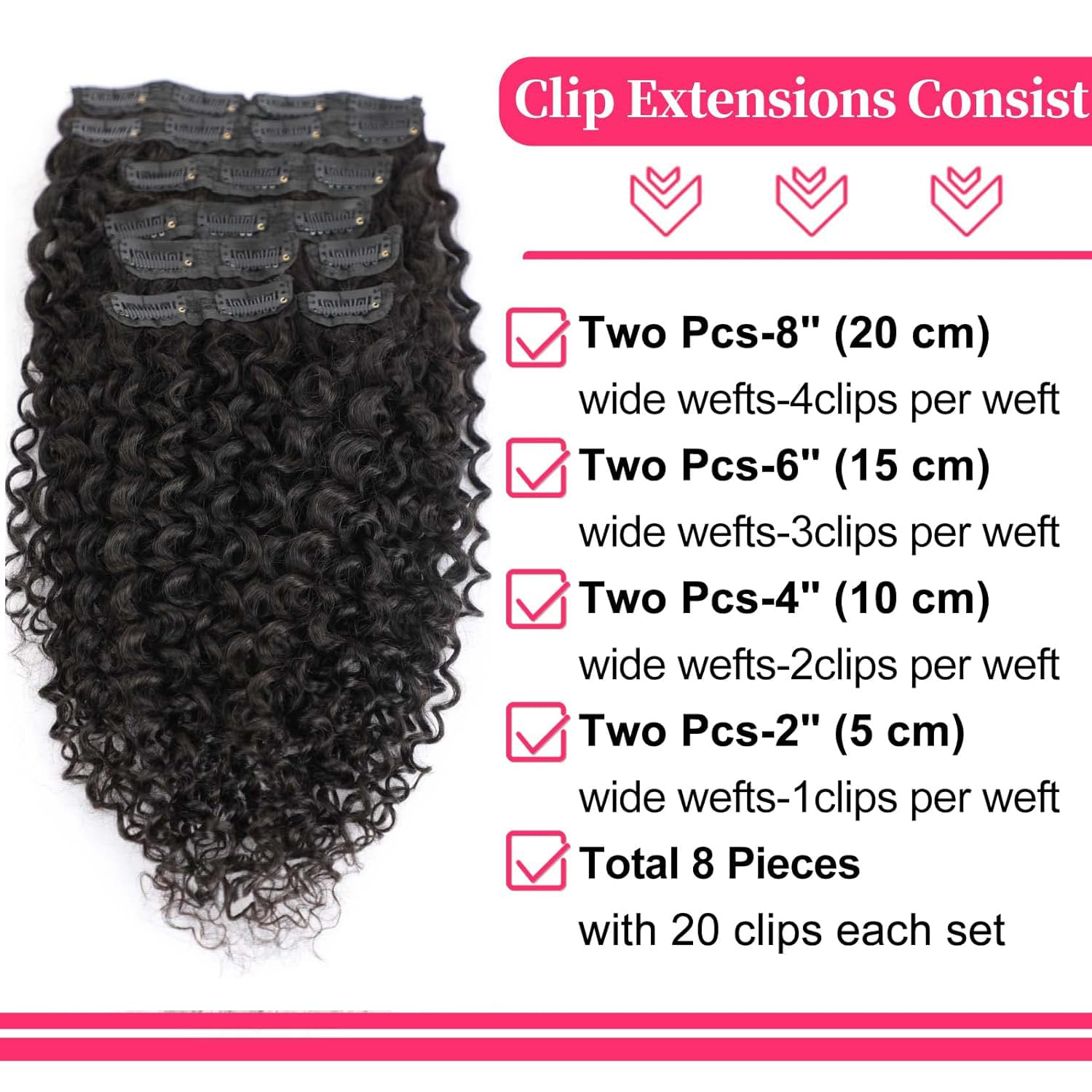 16 Inch Kinky Curly Clip ins Human Hair 110g 8pcs 20 Clips 3C 4A Curly Clip In Hair Extensions Real Human Hair Brazilian Virgin Hair Full Head for Women Natural Black - Image 3