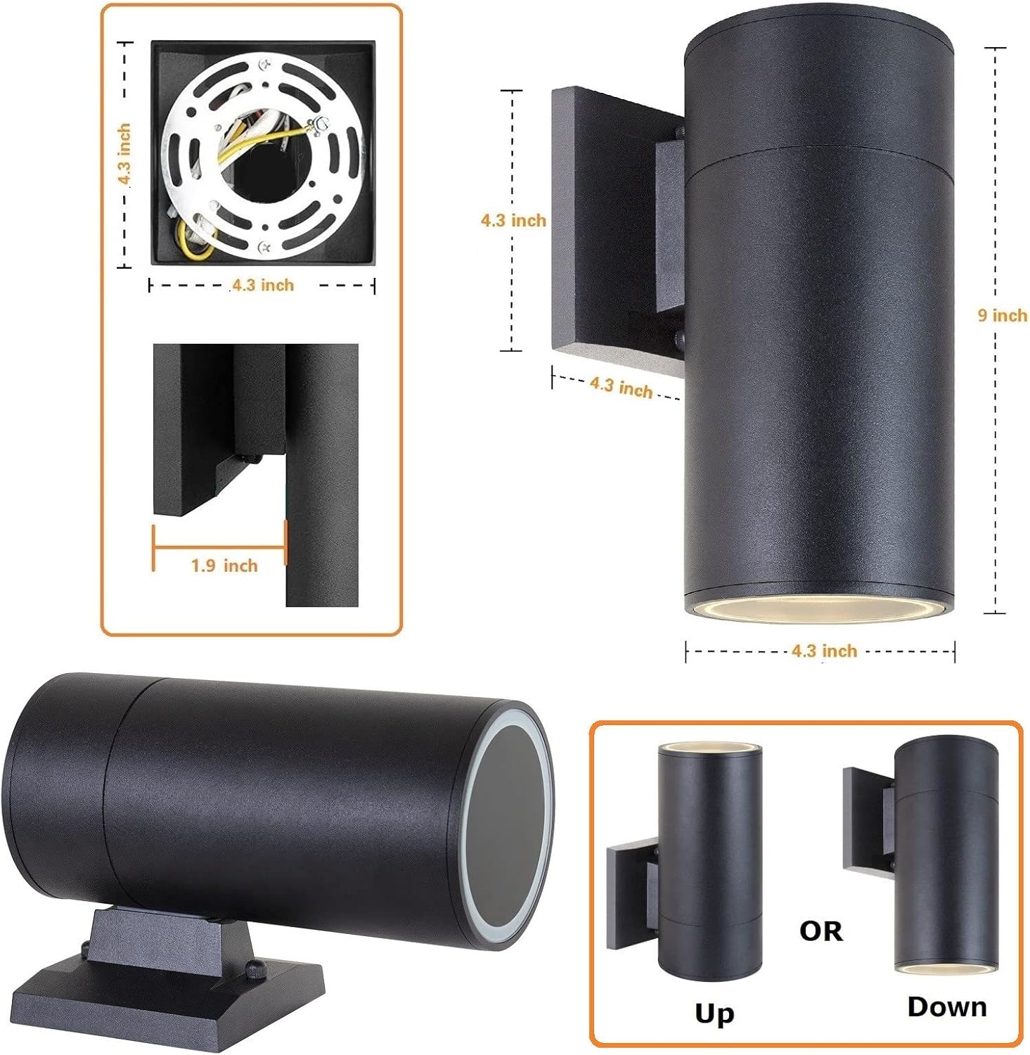 Outdoor Wall Light, Exterior Lighting - ETL Listed, Die-cast Aluminum Anti-Rust Waterproof Wall Mount Cylinder Design – 1-Direction Up or Down Light Fixture for Porch, Garage, Doorway or Patio