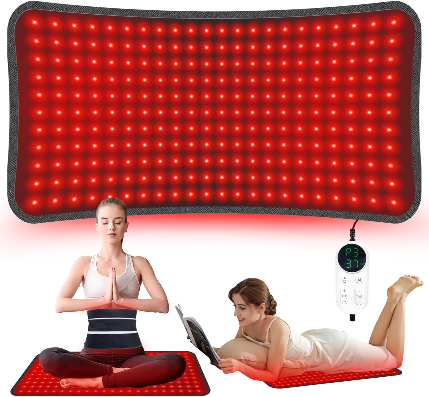 Large Red Light Pad for Body, 24" × 12" 242pcs LEDs 3 in 1 Chip 660nm and 850nm Red & Near Infrared Light Wrap Belt with 5 Brightness and 9 Time Settings for Legs, Back, Waist, Shoulders