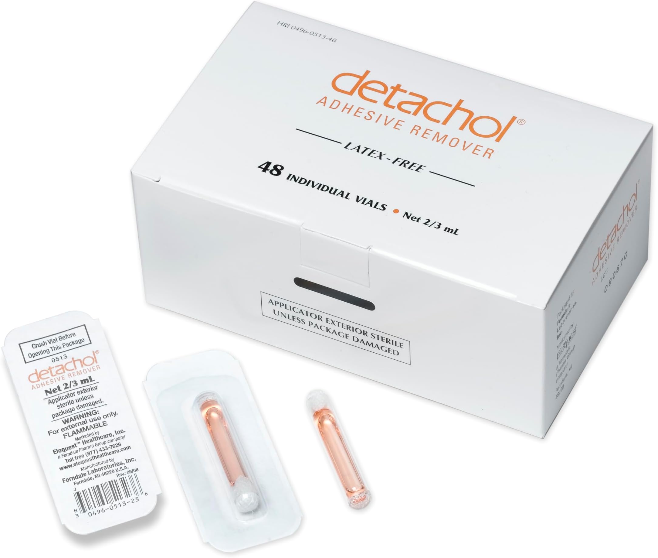 Medical Adhesive Remover for Skin, Bandages & Ostomy Glue I Fast Acting I Residue Free I No Sting I Sensitive Safe I Gentle Removal I Easy Application I 48 Non-Irritating 2/3cc Vials Per Box