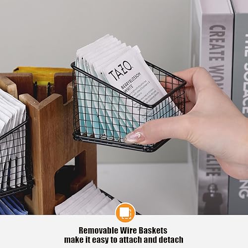 Miniatura 2 de HTB Organizador de bolsas de té de carrusel para mostrador, soporte para bolsas de té de 2 niveles con 6 cestas de té extraíbles y estación de