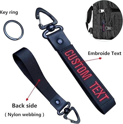Miniatura 3 de QJS PATCH Customzied - Llavero personalizado con llavero de automóvil, clip de nailon con hebilla de cincha para llaves, mochila táctica, Negro -