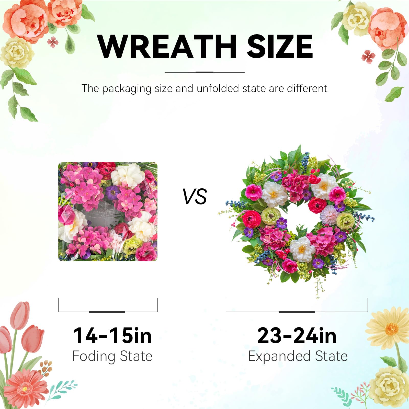 Pinkpuii Wianki wiosenne na drzwi wejściowe, 61 cm, bujny wiosenny wieniec na drzwi z różowymi piwoniami, różami, białymi kwiatami i zielenią, letni wieniec kwiatowy w stylu ogrodowym, na werandę