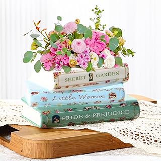 Book Planter, Ceramic Planters with Drainage Hole, Ceramic Book Vase for...
