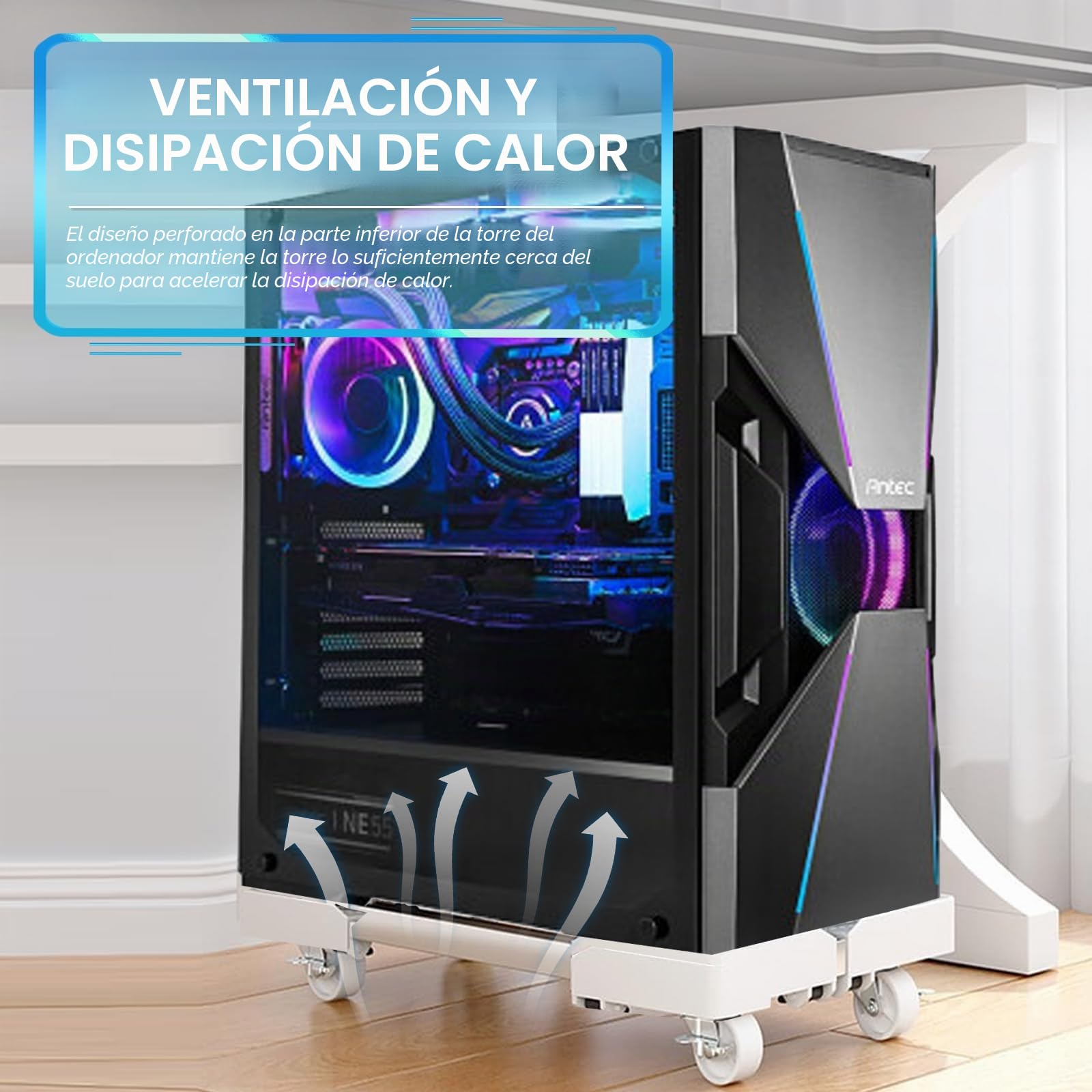 Soporte móvil para CPU para PC, Soporte Ajustable para Torre de Ordenador, Soporte móvil con 4 Ruedas, Soporta hasta 40kg - Blanco