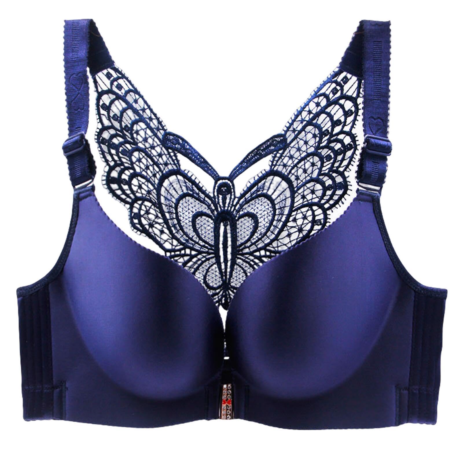 Yuyuch Women's Blue Front Closure Lace Butterfly Bras For Push Up Plunge Seamless Smoothing Bra No Wire Comfort Everyday Bra