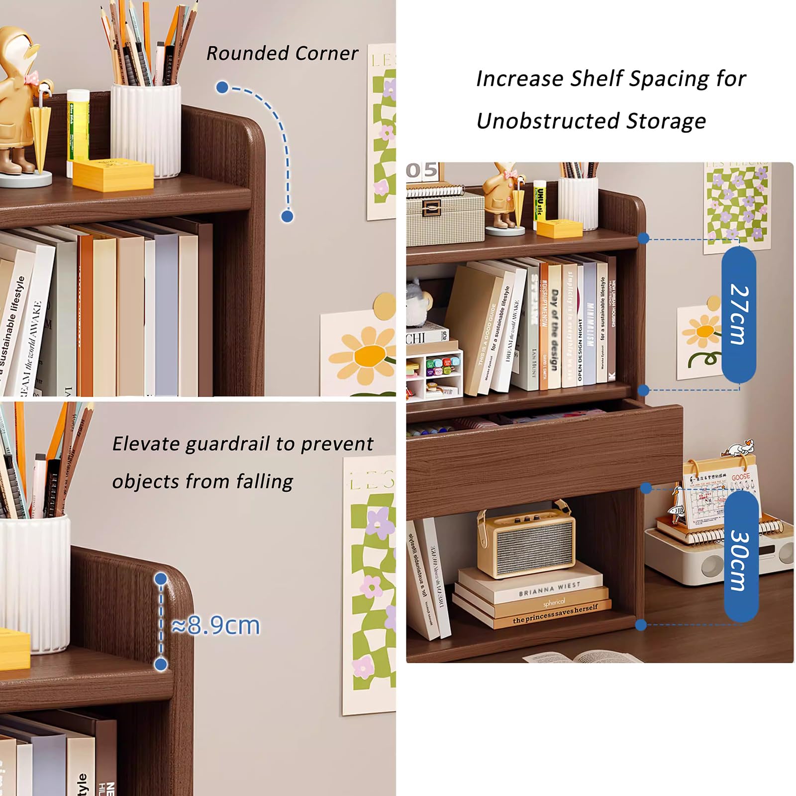 Schreibtisch-Organizer aus Holz mit Schublade, 2/3-stöckiges Tischregal, Schreibtisch-Präsentationsständer, Bürobedarf-Organizer-Ständer (Nussbaum, 3-stöckig – 67 cm)
