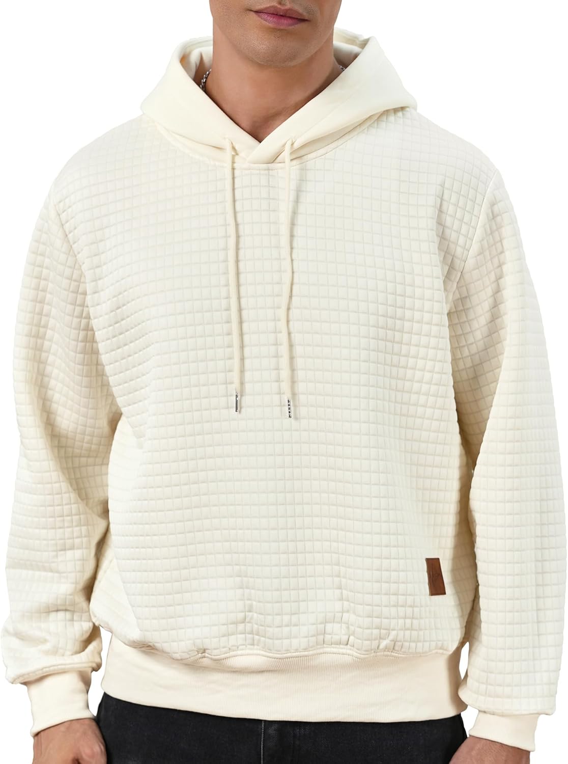 VPG Mens Hoodies, Waffle Long Sleeve Pullover Sweatshirts Knit Casual Drawstring Hooded Sweatshirt