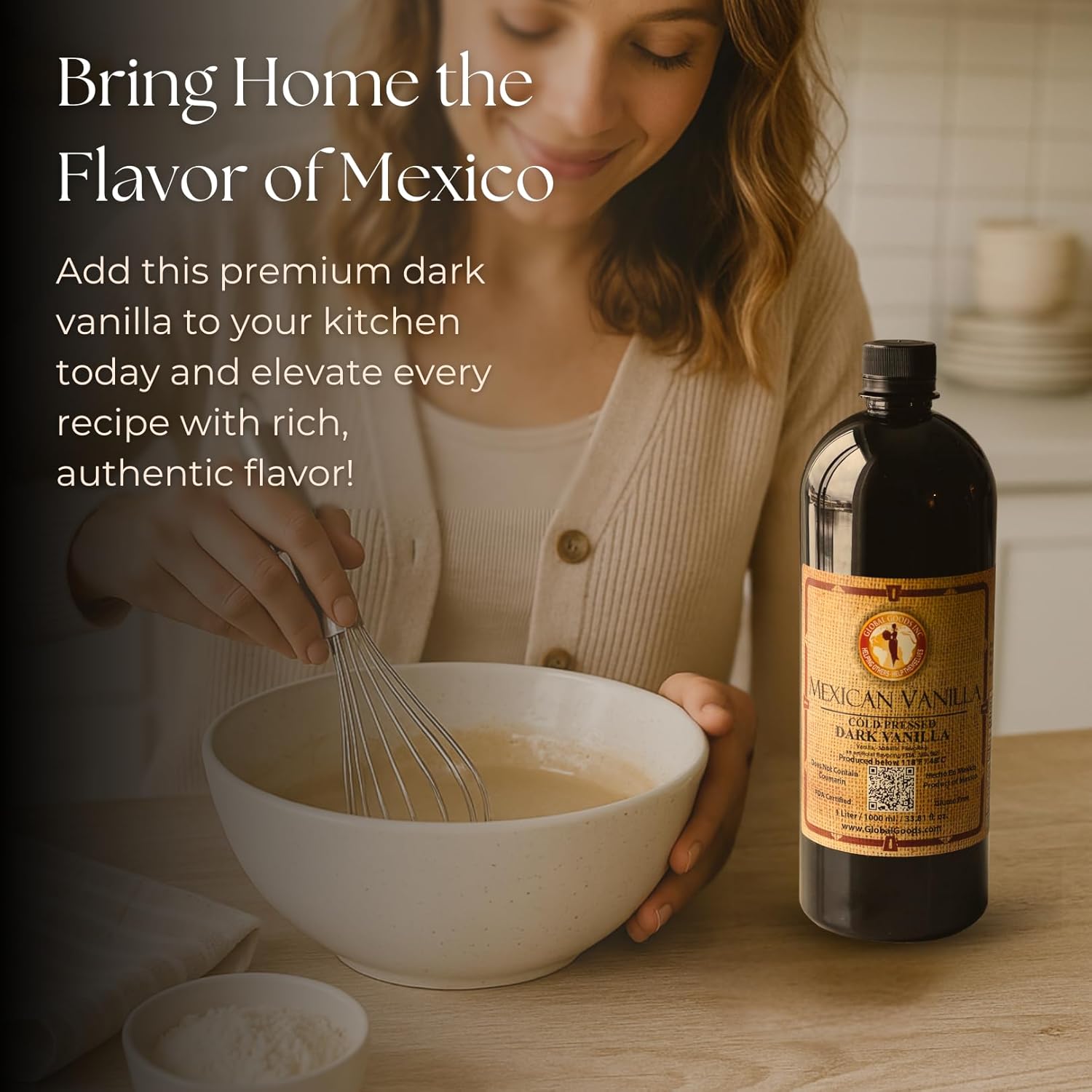 Pure Dark Mexican Vanilla Extract Gluten-Free Vanilla for Baking, Cakes, Cookies, Desserts, Coffee & Beverages (1 Liter / 33.81 fl oz) – Natural, No Coumarin, Bold Flavor