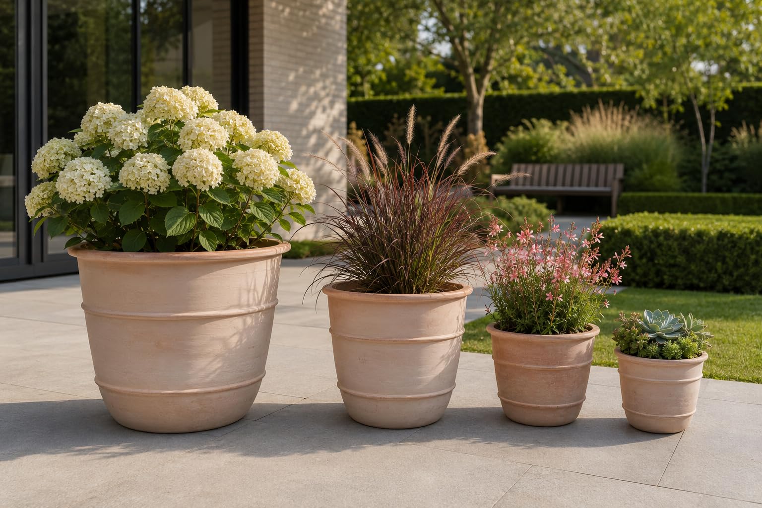 Terracotta Pflanzkübel Doppelring Design Handgemacht - Mediterran Blumentopf Frostfest für Garten Terasse Balkon (Ø53,5 cm)