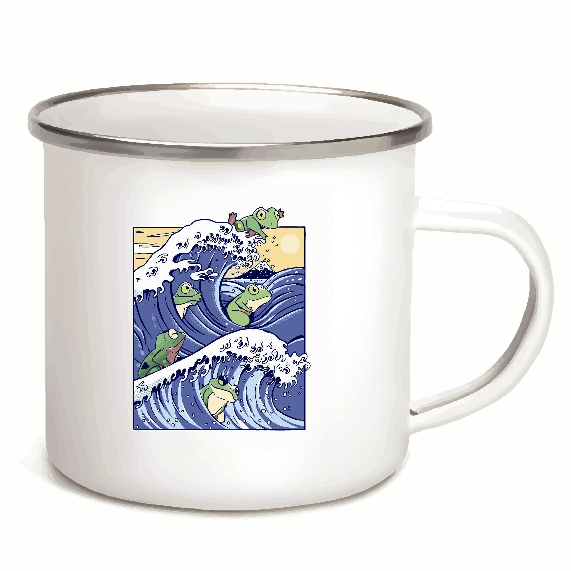 Gift Delightful The Great Wave off Kanagawa Frog Illustration for All 12oz Enamel Silver Mug