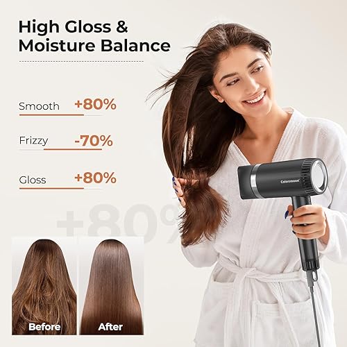 Miniatura 5 de Colorsmoon Secador de pelo profesional, secador de pelo de viaje para mujeres, secador de pelo iónico negativo para secado rápido, bajo ruido, sin