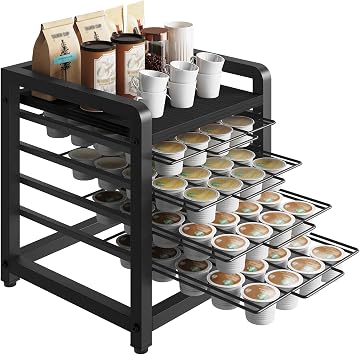 YATINEY Coffee Pod Drawer Holder, 4 Tier Organizer for K Cup, 80 Pods Capacity, Spacious Storage Rack for K Cup, Space Saving, Easy Assembly, Black KH04BBY1