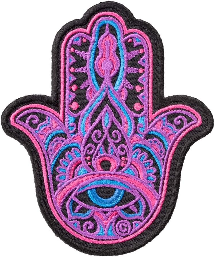 PatchStop Mandala Hand Pink Purple Blue Iron On Patches for Clothing Jeans - 2.75x3.25in Small DIY Sew On Patch for Jackets Bags - Embroidered Decorative Religious Symbol Patches