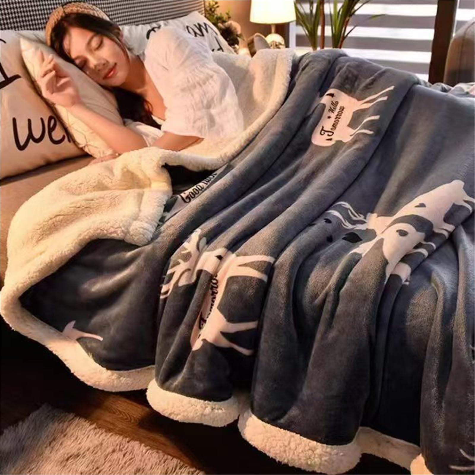 Thickened Anti-Static Nap Blankets, Silky Soft Warm Fleece Plush Blanket,Double-Layer and Machine Washable Cashmere Quilts,Warm Mattresses(Color8,150x200cm)