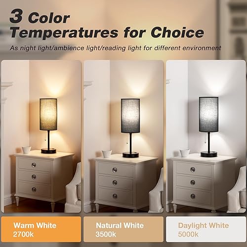Miniatura 30 de Lámparas de noche pequeñas, 3 modos de color, blanco roto 3000K 4000K 5000K Lámparas de dormitorio con puertos USB C y A, lámparas de mesa de cadena