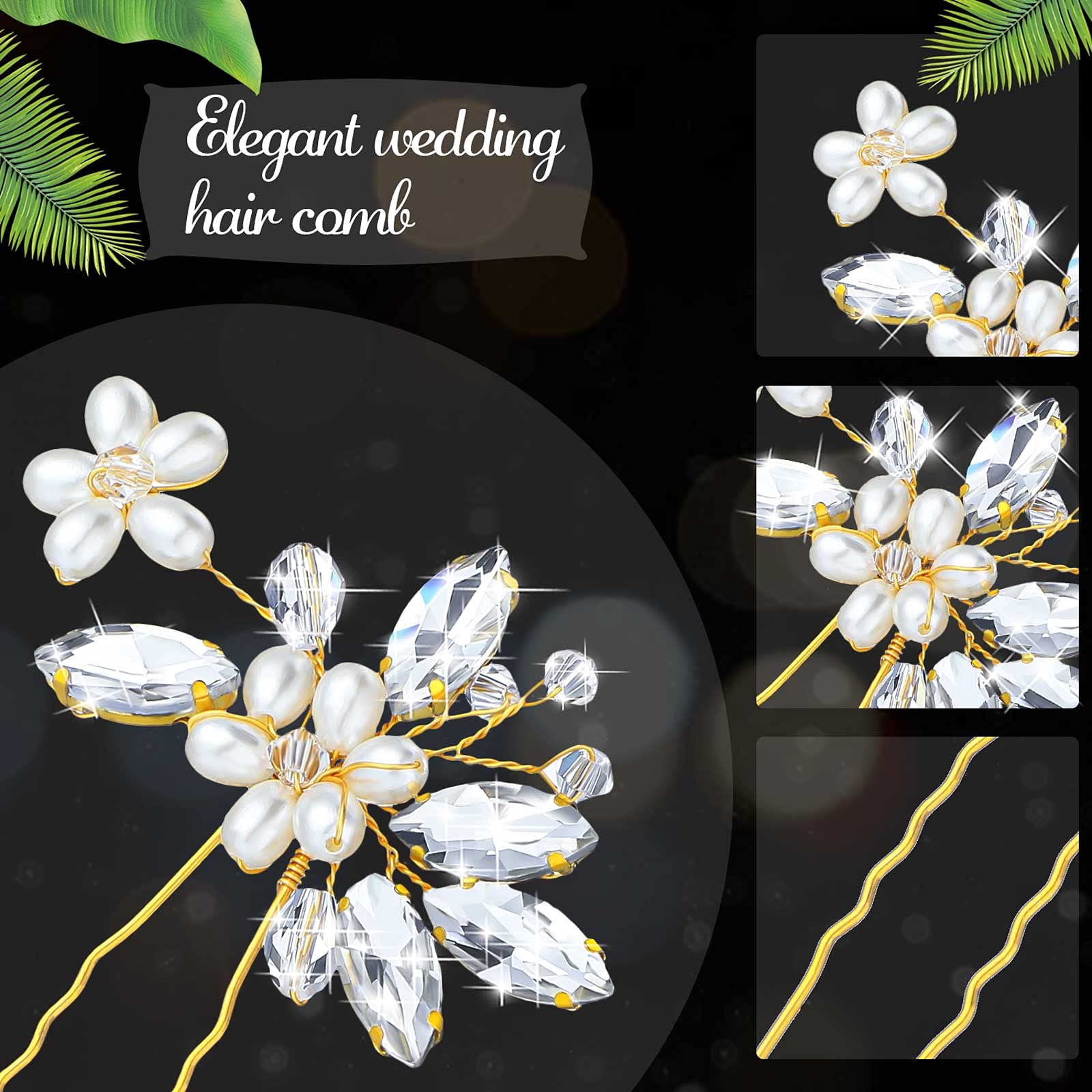 8pc Celestial Pearl Rhinestone Hair Clip Set Wedding Bride Prom Gold Amazon.com : Geosar 8 Pieces Wedding Hair Clips, Gold Bridal  main image 3