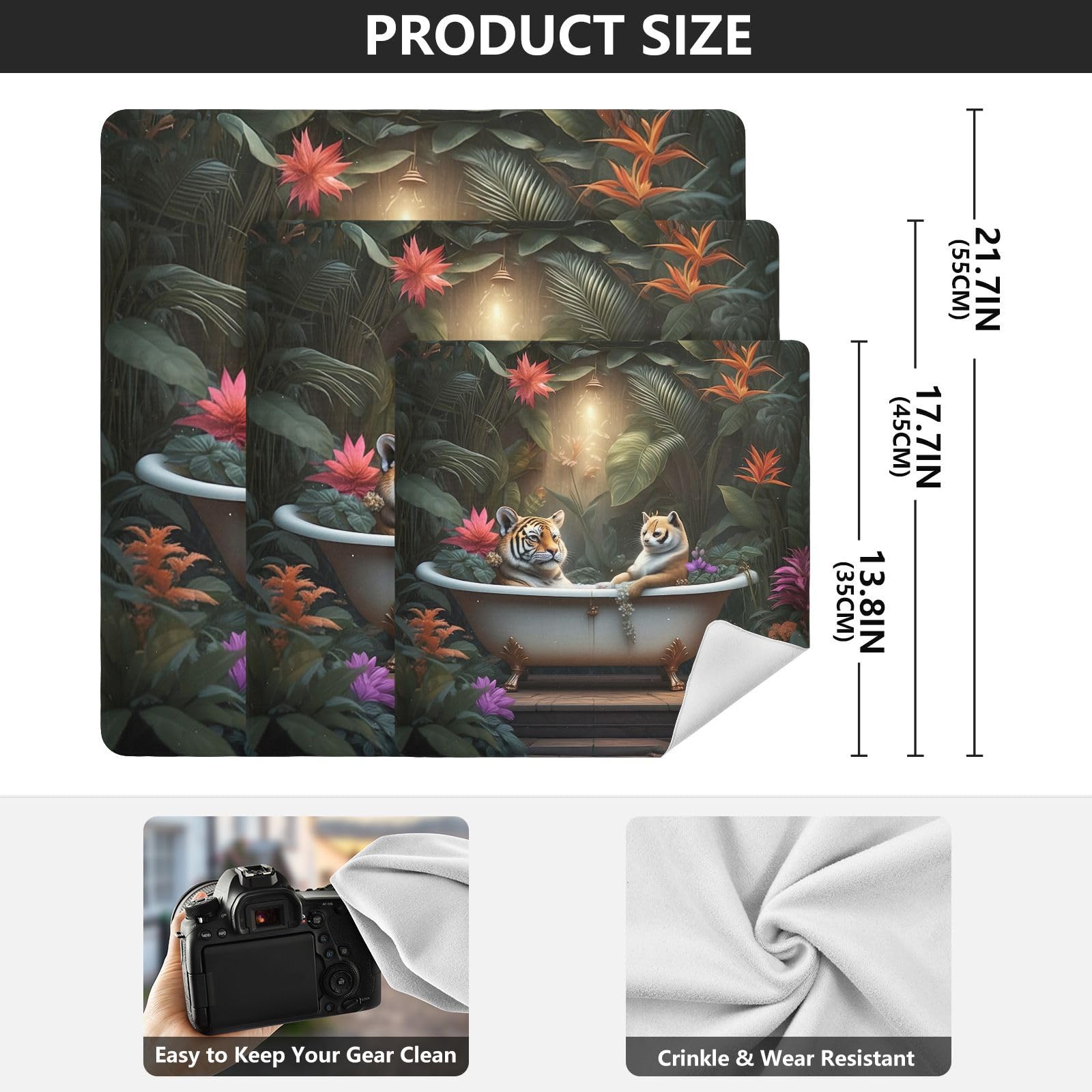 Camera Storage Cloth 13.8. In, Animal Bathtub Tropical Plants Open Lay Flat Makeup Bag, Self Adhesive Wraps for Electronics
