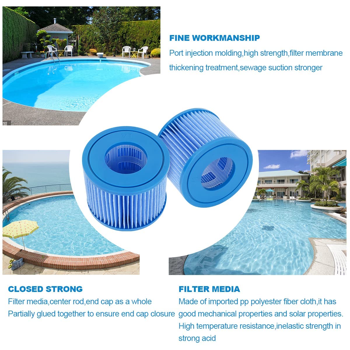 Wkład filtrujący do wody, zestaw 2 zapasowych filtrów do basenu, wkład filtrujący VI, kompatybilny z Lay-Z-Spa, Miami, Vegas, Palm Springs, Paris Monaco (ulepszona edycja)