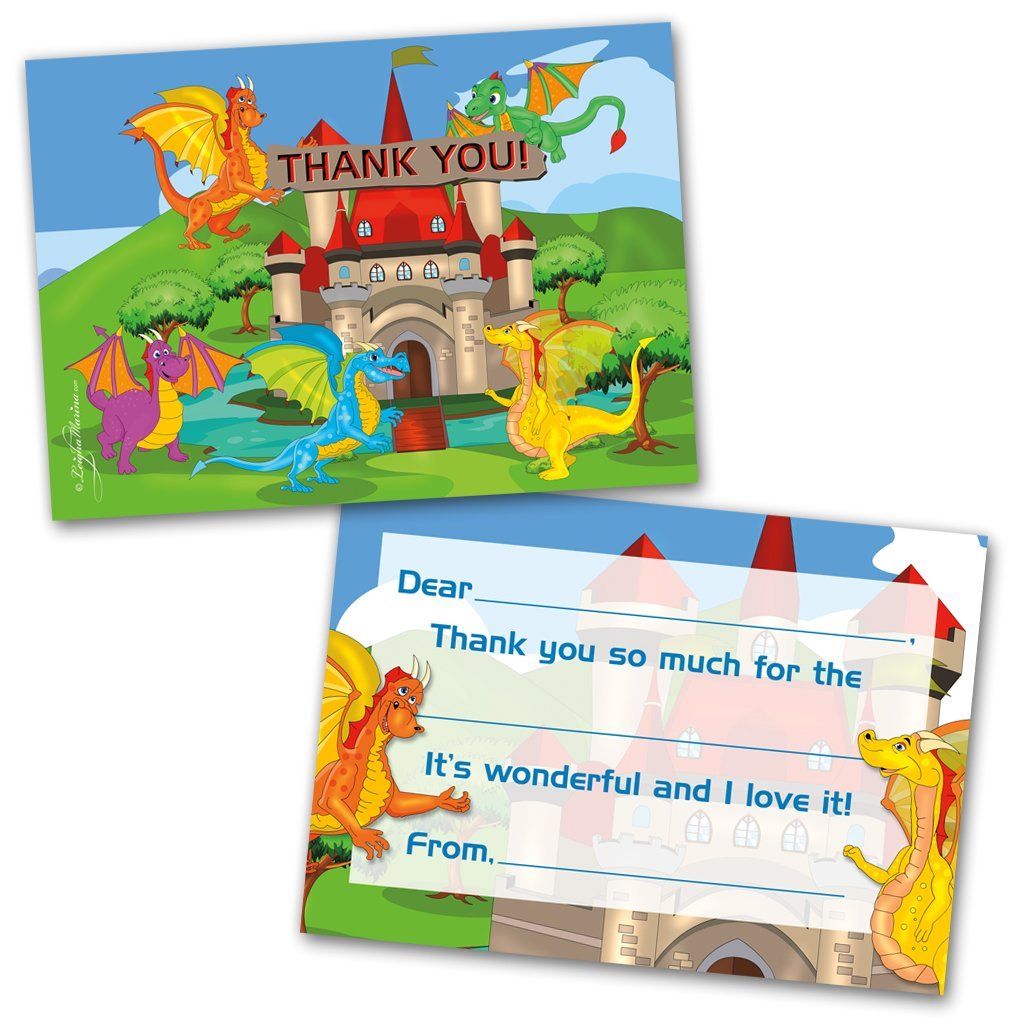 Thank You Cards | 10 Cards with Envelopes | Dragons Themed | Made for Kids | Flat Style | Colorful Design | Thank You Greeting Cards | Kids Thank You Cards | Children Thank You Cards