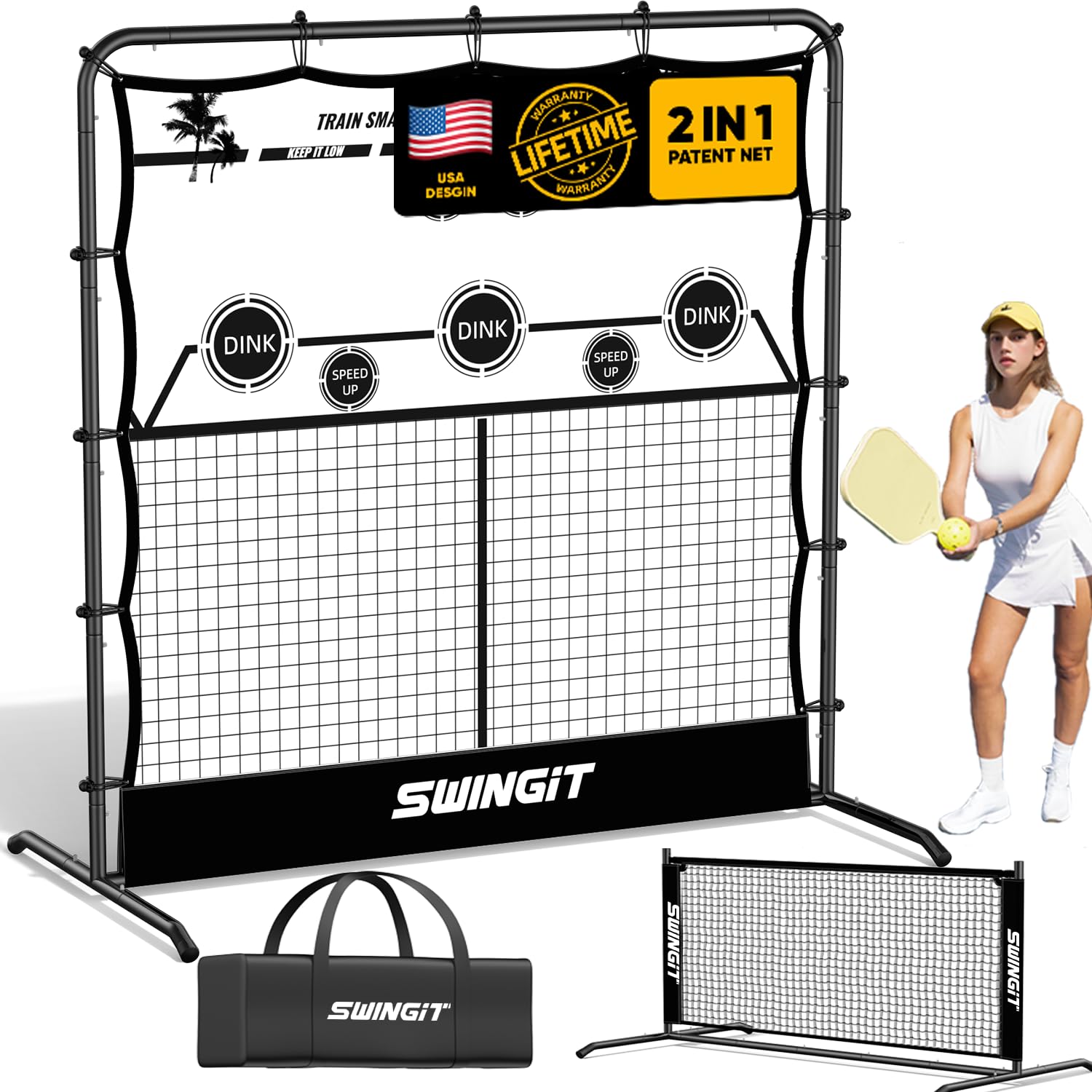 Pickleball Rebounder Practice Net with 6FT Small Mini Pickleball Net Set - Portable Solo Training System for Forehands, Dinks & Volleys, Indoor Outdoor Backyard Driveway Use with Carry Bag