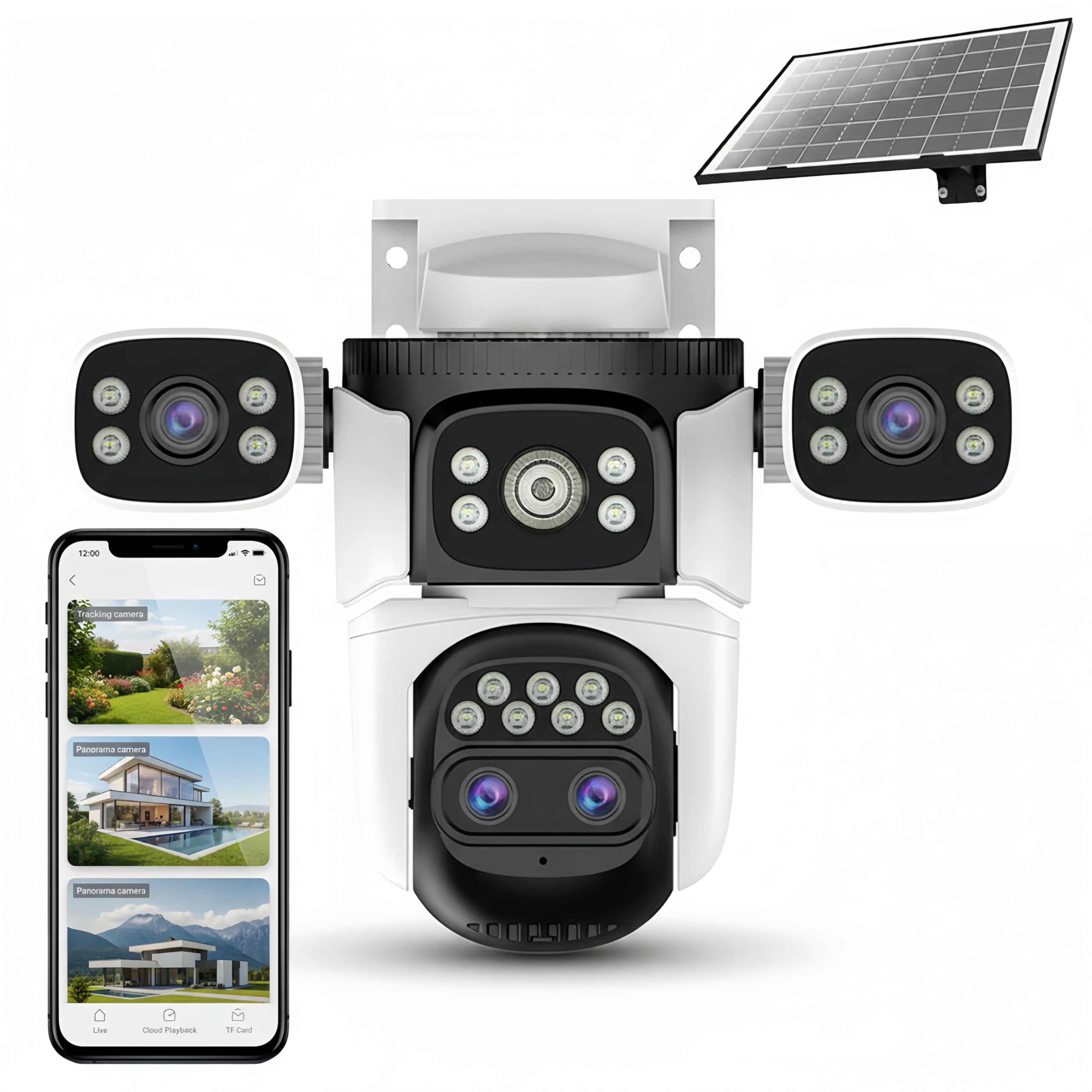 Golens WC22K Solar 4G Security Camera | 4-Lens CCTV, 10× Zoom, 360° Coverage, PIR Motion Detection, 8000mAh Battery, Color Night Vision, 2-Way Audio, IP66 Waterproof