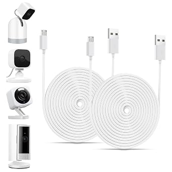 16 FT Camera Charger Extension Cable Compatible with Ring Indoor Cam 2nd Gen, Blink Mini, Blink Mini Pan Tilt, WYZE Cam V4/OG, Micro USB Extension Cable, Waterproof Camera Power Cord, 2 Pack