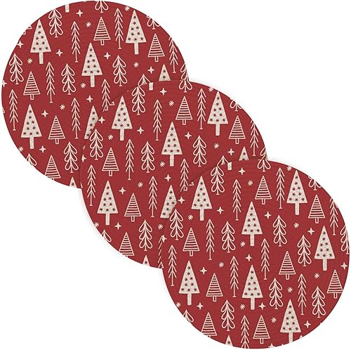 3 Pcs Trivet Tripod Christmas Pattern Snowflakes Stars Fir for Hot Dishes 15in Cotton Thread Weave Large Coasters Cotton Mat for Instant Pot Kitchen