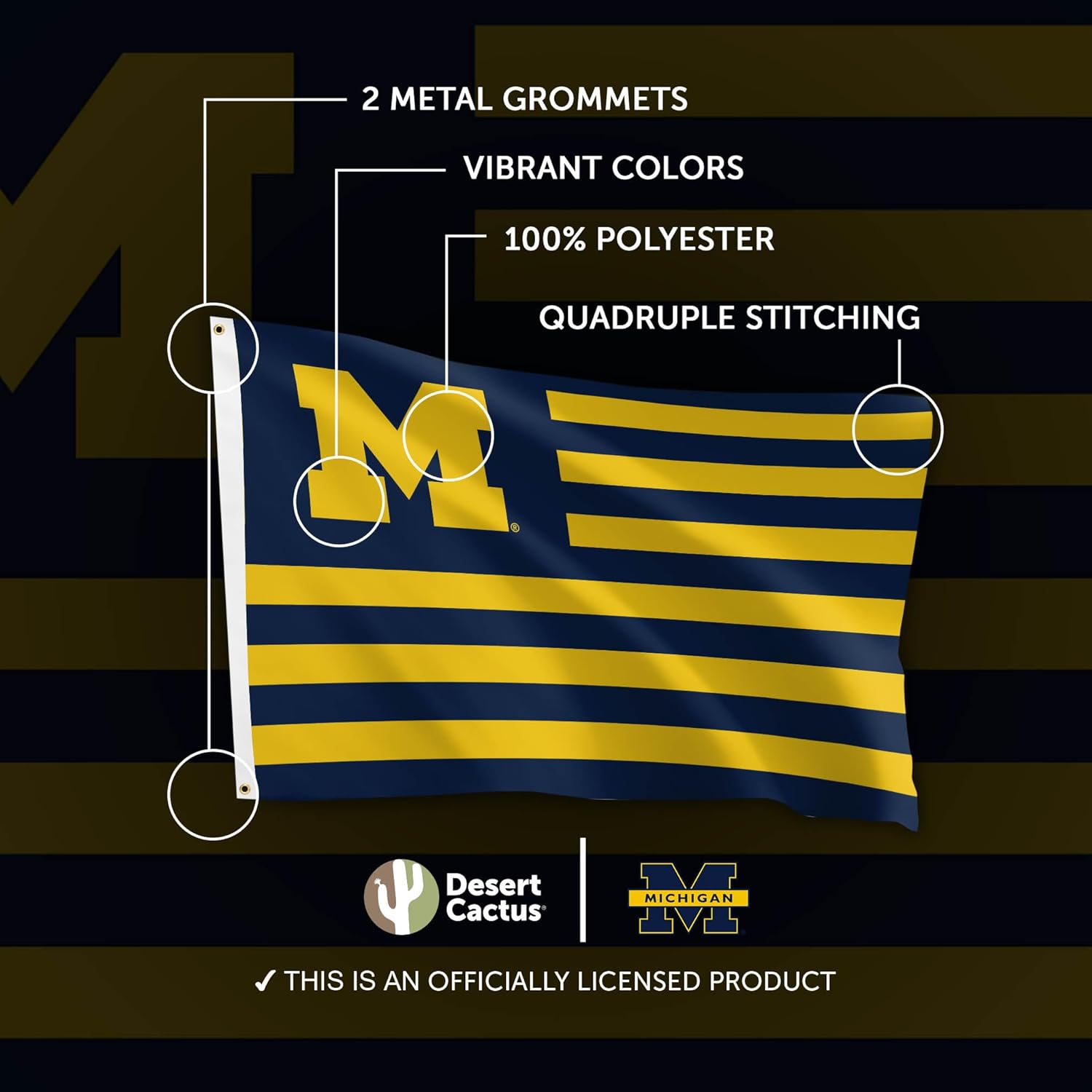 Desert Cactus University of Michigan Indoor and Outdoor 100% Polyester University Flag Banner, 3x5 Feet Wolverines (Nation) - Image 4