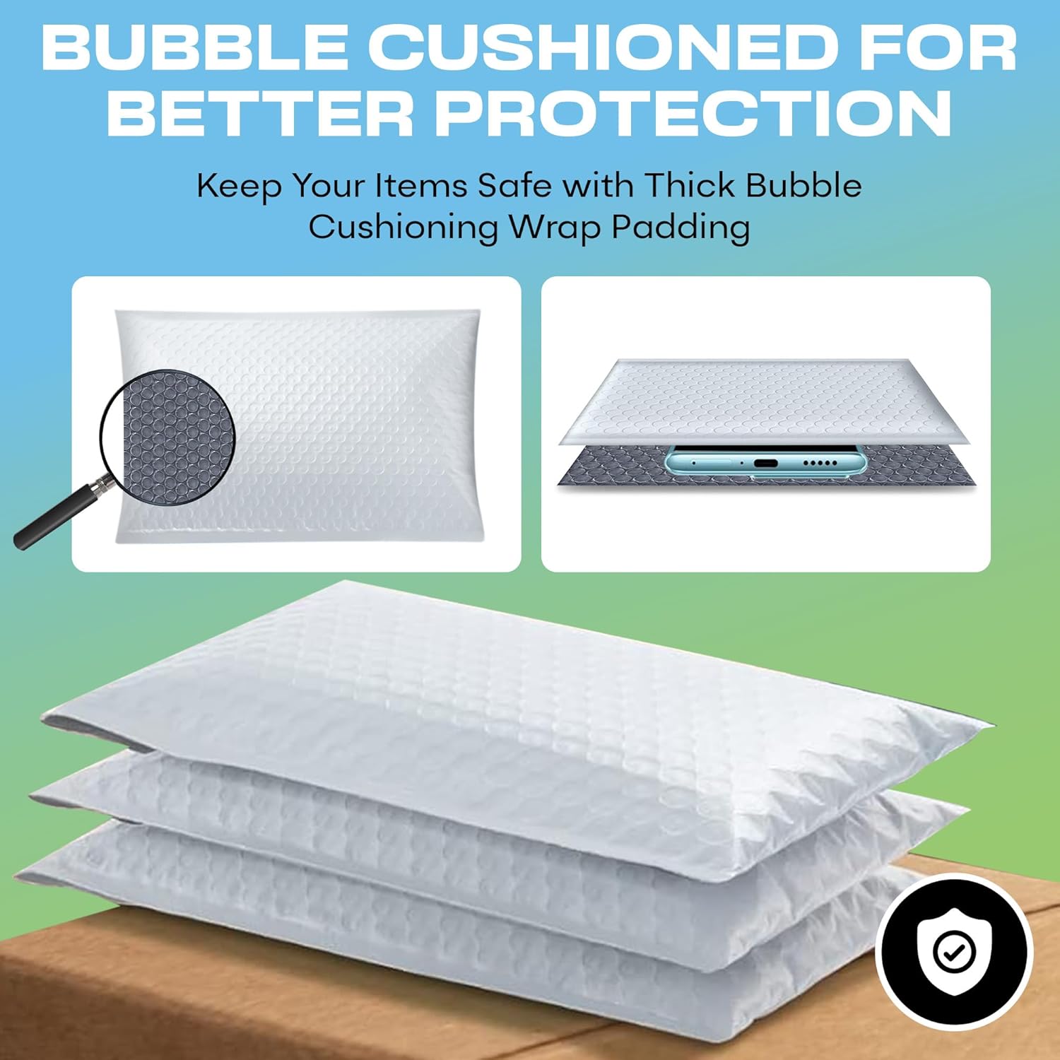 White Poly Bubble Mailers 8.5x12 inch #2 | Self Seal Padded Envelopes | Cushioned Bubble Mailer | Usable Size 8.5x11 | WaterProof | Lightweight mailing Shipping Bags | US Made | 200 Pack Bulk