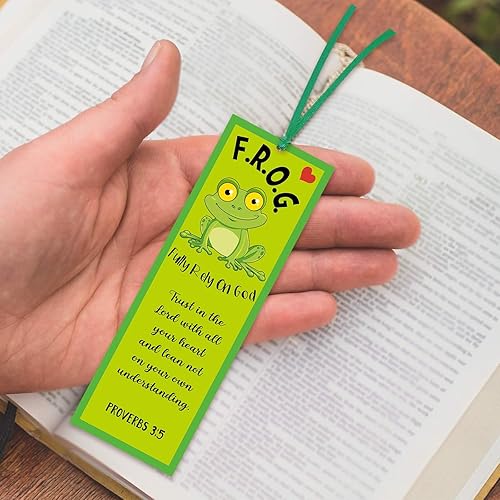 Miniatura 7 de 60 marcapáginas con texto en inglés "Rely On God Frog" F. R. O. G. Cristiano con versículos bíblicos, regalo para niños, marcadores inspiradores