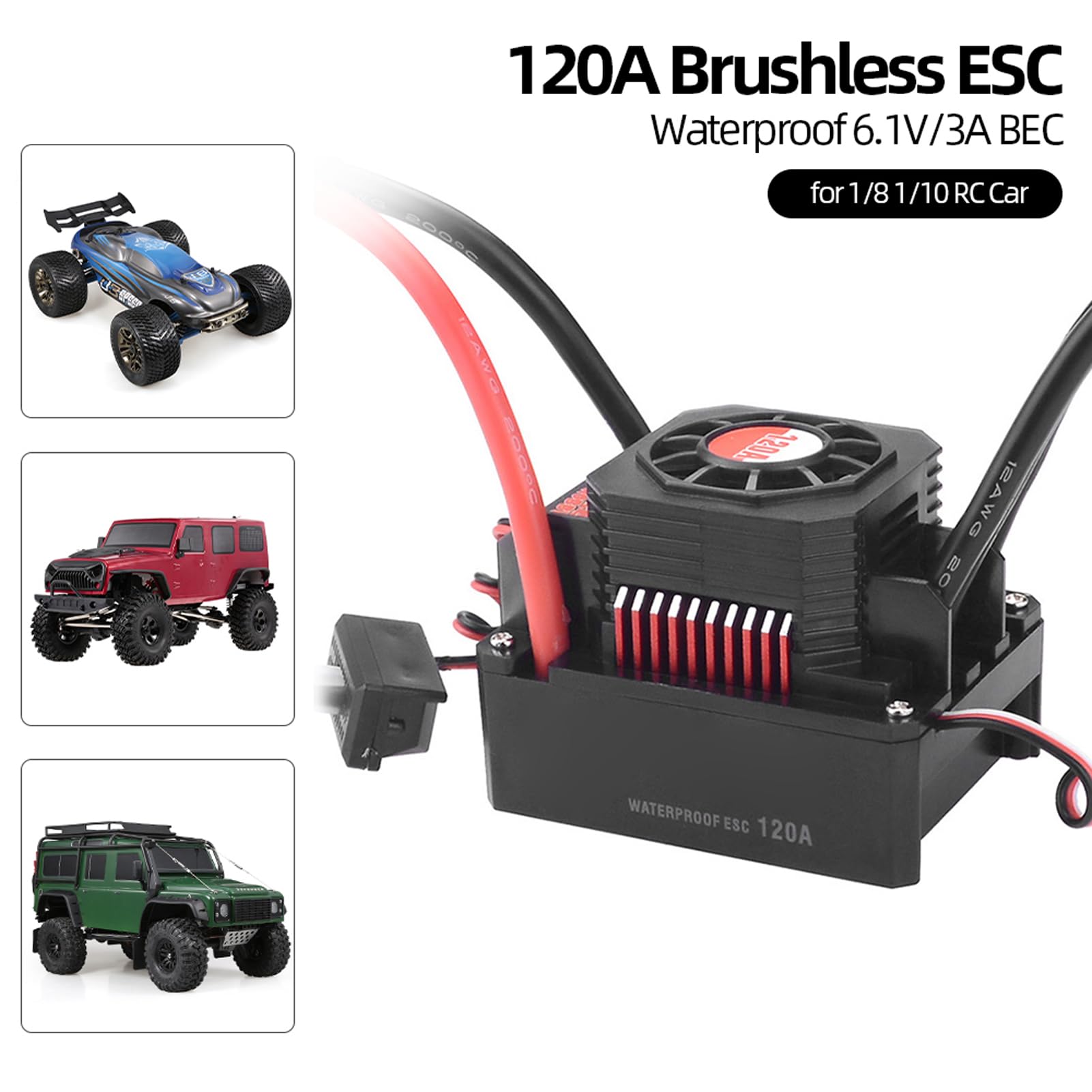 Miernik prędkości 120A bezszczotkowy ESC Wodoodporny elektryczny regulator prędkości do 1/8 1/10 RC Offroad