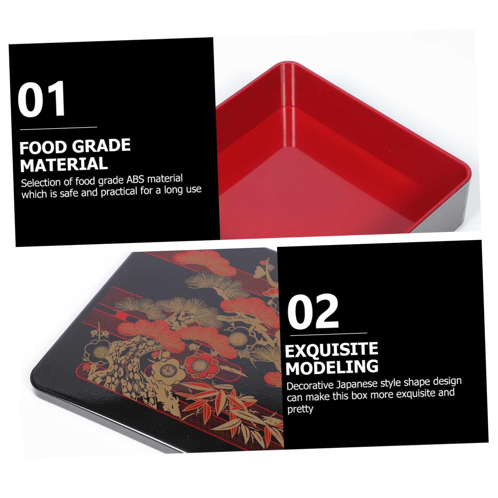 ULTECHNOVO Boîte Bento Japonaise Trois Abs Alimentaire Boîte Sushis Haute Qualité Avec Triple Compartiment Pratique Pour Repas Professionnels Et Pique-
