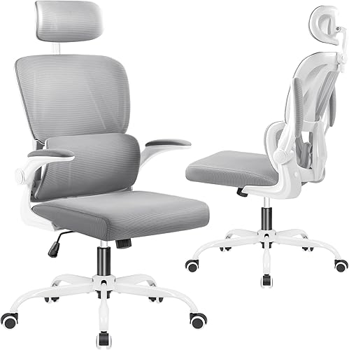 JUMMICO Silla de oficina ergonómica, silla de escritorio con respaldo alto con reposacabezas ajustables y brazos abatibles, silla de computadora de