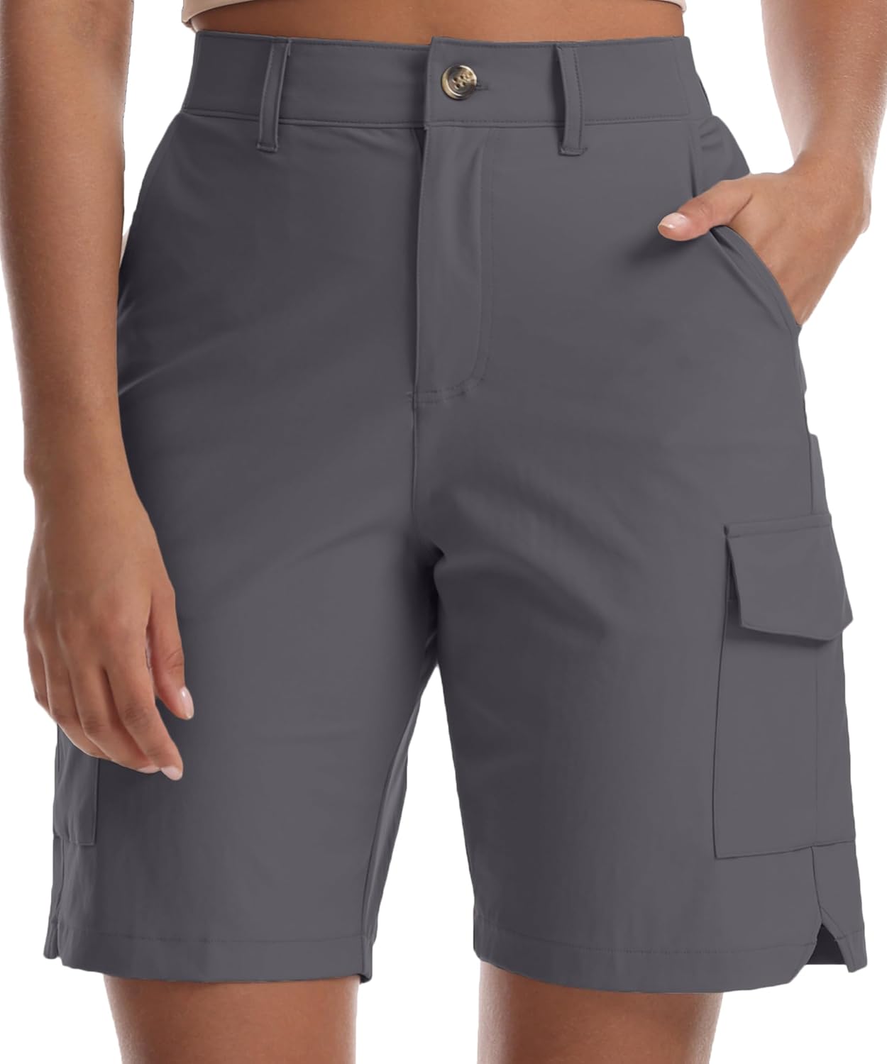 Kcutteyg Women's Lightweight Hiking Cargo Shorts with Pockets-8" Inseam Water Resistant Athletic Shorts for Golf Casual