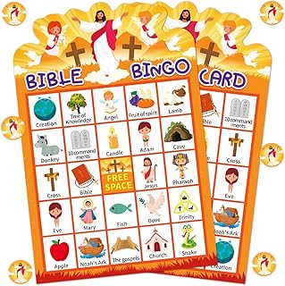 WhatSign Bible Bingo Game for Kids Adults 26 Player Christian Bible Bingo Card Religious Bible Bingo Game Activities for Family Sunday Church Vacation Bible School Easter Holiday Party Favors Supplies
