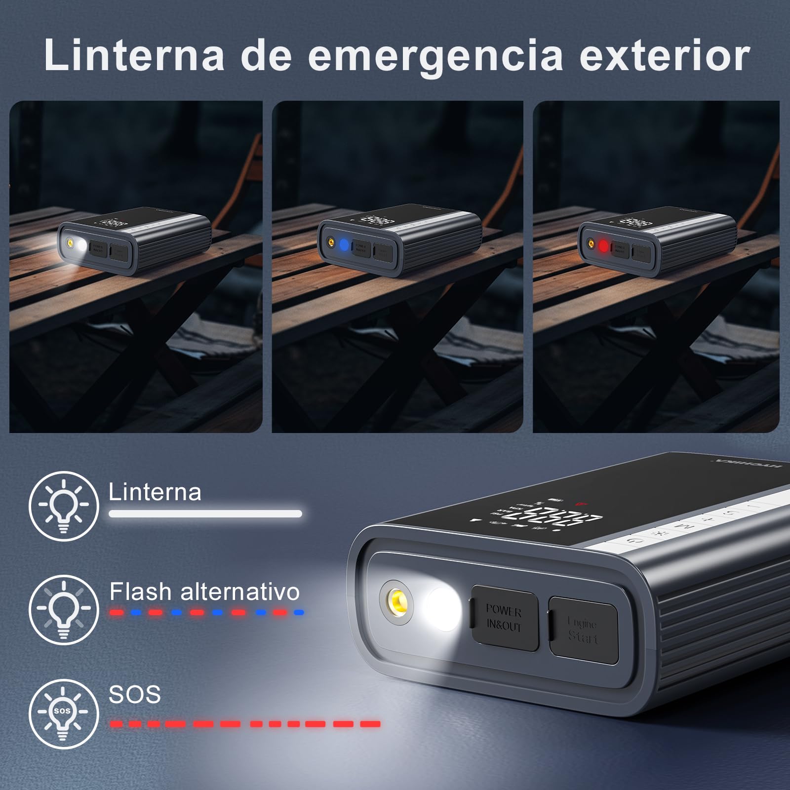 HYCHIKA Arrancador de Coches - Arrancador de Baterias de Coche con Compresor de Aire Carga Rápida/Luz LED de 600 lúmenes(para 6L Gas o 4L Diesel) 1500A 12V Jump Starter