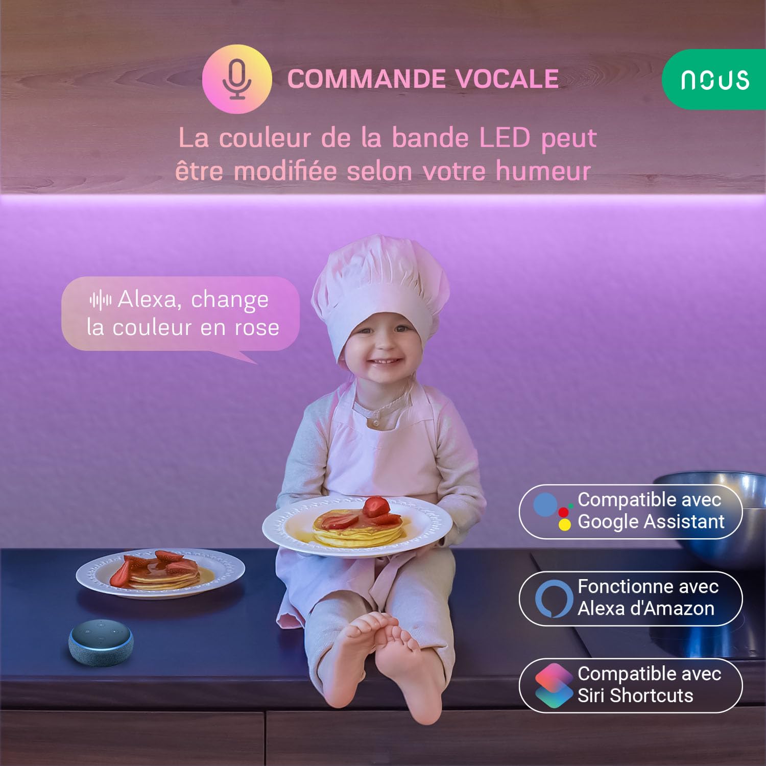 Nous Taśma LED F2 RGB 10 m. Taśmy Wi-Fi; Alexa Google Home kolorowe zakrzywione światła zestaw do telewizora, sypialni, biurka, kuchni, podświetlenia do gier Tuya Smart Life akcesoria do automatyki