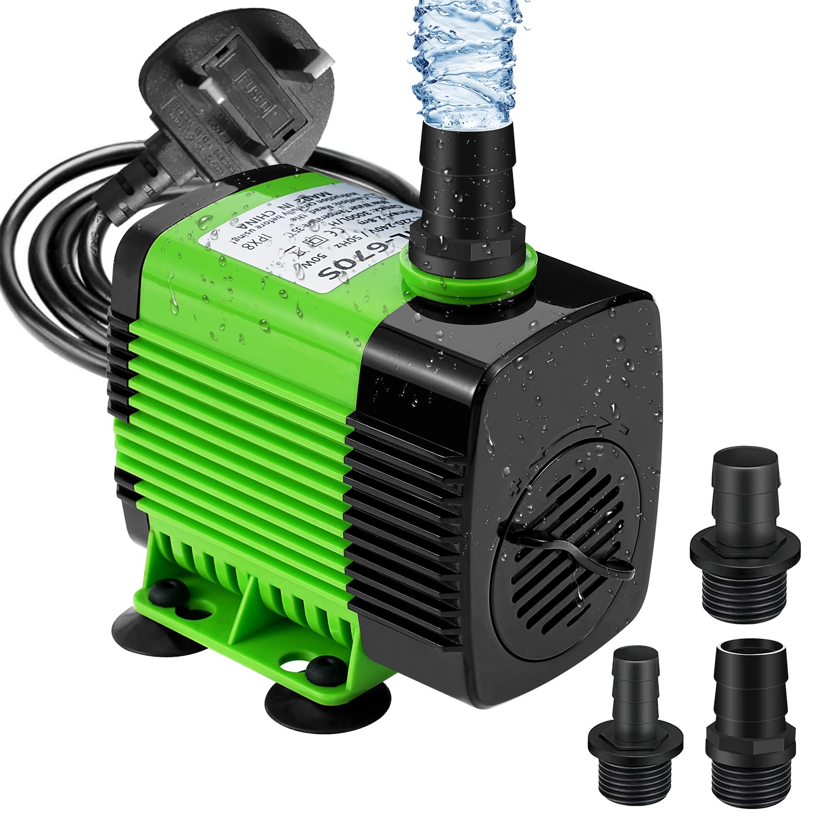 Aceshop 2800L/H Submersible Water Pump 50W Aquarium Pump Ultra-Quiet Fountain Pond Aquarium with Anti Dry Burning Water Pump for Aquarium with 3 Nozzles 4 Suction Cups 1.9m Power Cord