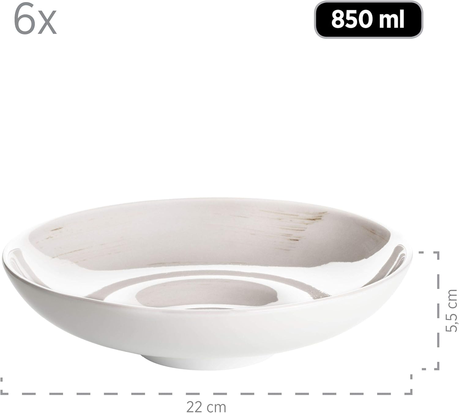 MÄSER 931605 Serie Derby Premium dinner 6 people in catering quality, 12 piece modern plate set with hand brush effect, white, Durable porcelain