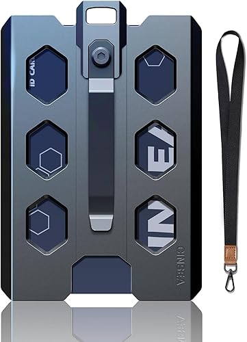 Soporte para tarjetas de identificación, tarjetero de aluminio con clip de metal, cordón y 4 ranuras para tarjetas de crédito para trabajo,