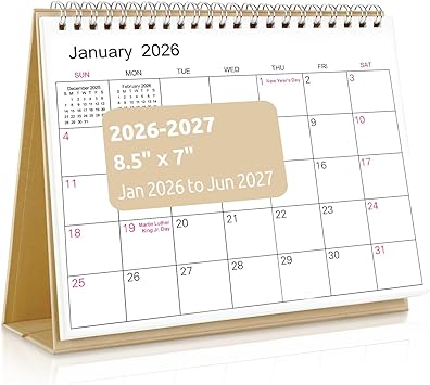 SKYDUE Small Desk Calendar 2026-2027, Apr. 2026 to Dec. 2027, 21 Months Small Desk Calendar with Planner Stickers, 8.5" x 7" Desktop Calendar Planner, Kraft