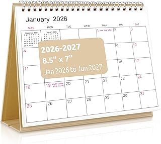 SKYDUE Small Desk Calendar 2026-2027, Jan. 2026 to Jun. 2027, 18 Months Small Desk Calendar with Planner Stickers, 8.5" x 7" Desktop Calendar Planner, Kraft