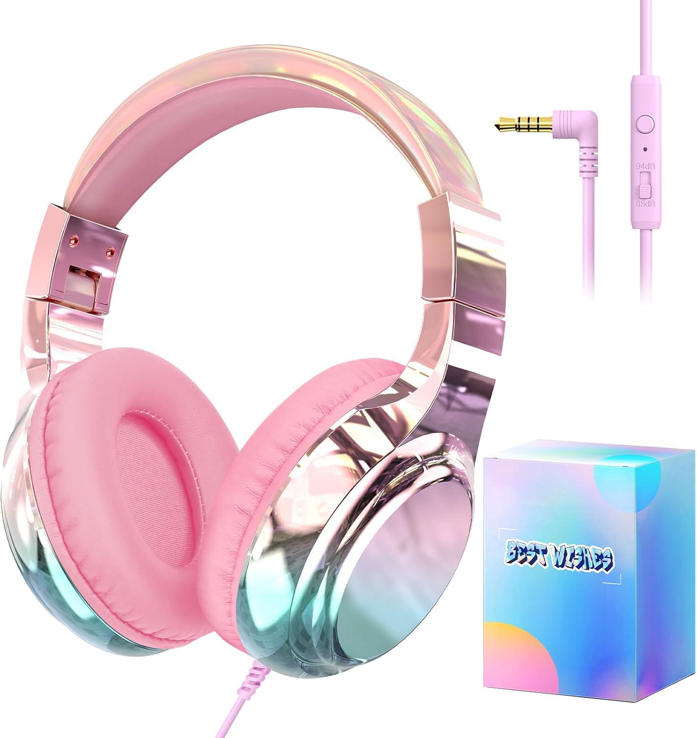 QearFun Kids Headphones for School Travel, Wired Headphones for Kids with 85/94dB Volume Limit, On-Ear Headphones for Girls Boys with Shareport, Foldable Headphones with Microphone for Tablet/iPad