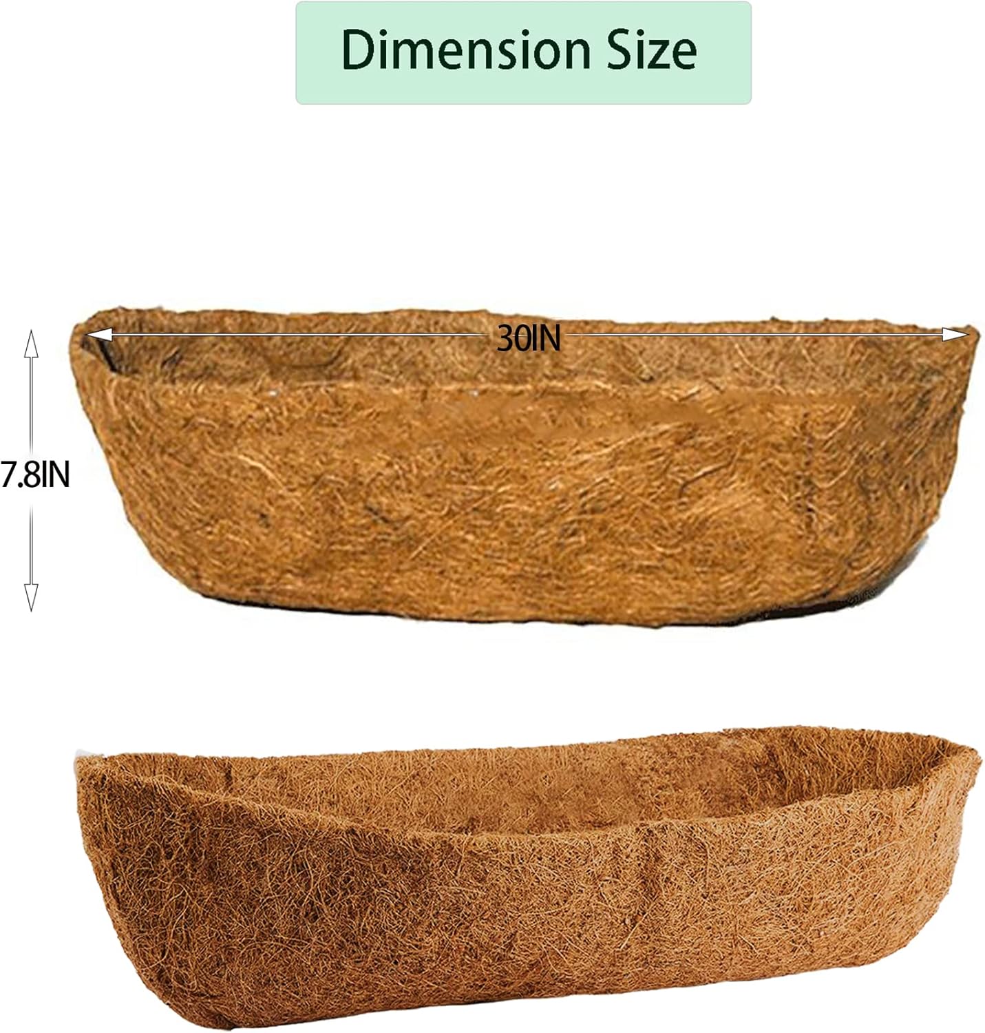 30" Replacement Half Moon Coco Fiber Liner, 2 PCS Basket Liners for Planters, Natural Coconut Fiber for Window Box, Garden Flower Vegetables Pot for Fence Flower Hanging Basket