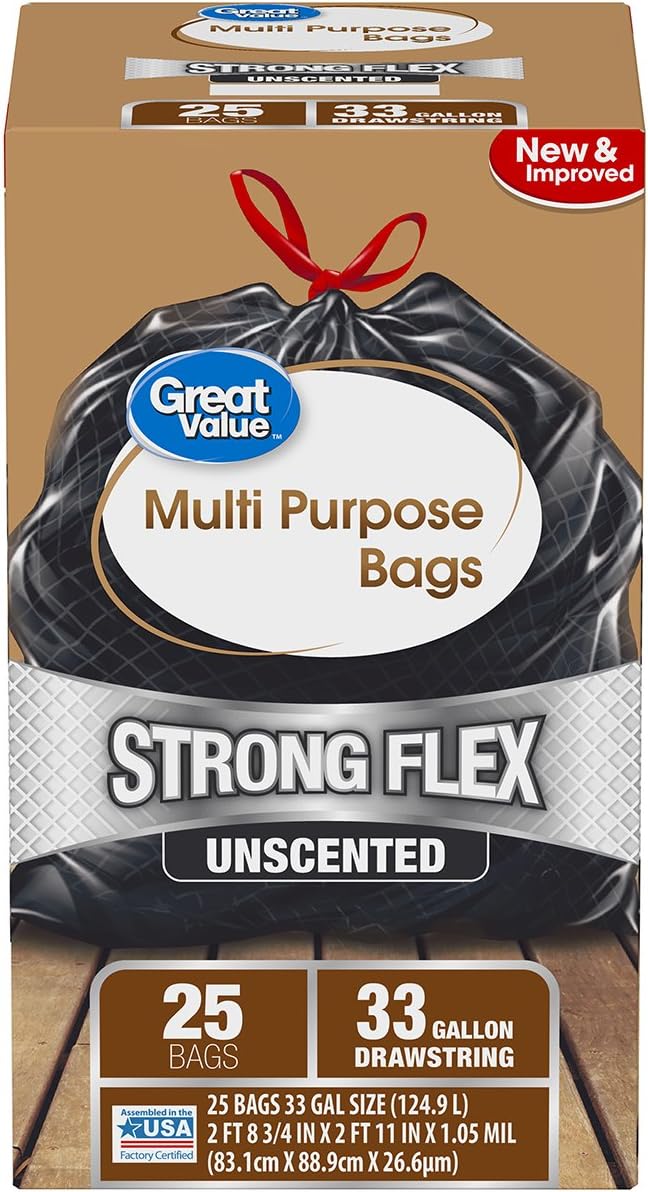 Great Value Strong Flex MultiPurpose Drawstring Trash Bags