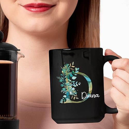 Miniatura 3 de Taza de porcelana con nombre personalizado, nombre personalizado y letra inicial, taza del alfabeto floral, tazas con nombre, regalos para mujeres y