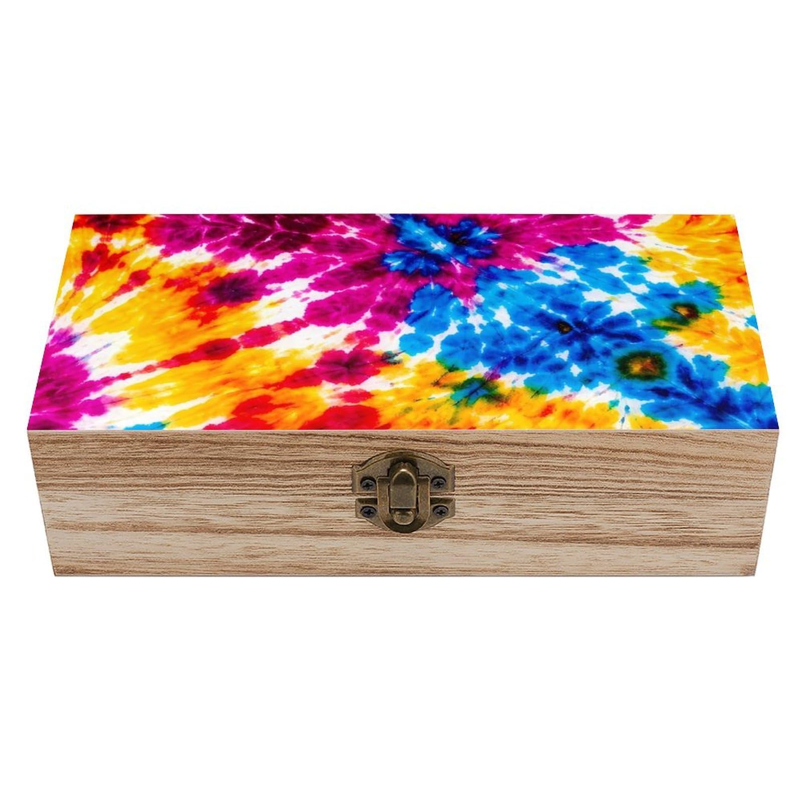 HLBSDM A Rainbow Tie Dye Wooden Storage Box